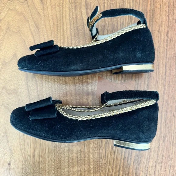 Girl's Empress Noir Suede Bow Mary Jane Dress Flats. Euro Size 30 / US 1… - Picture 9 of 15